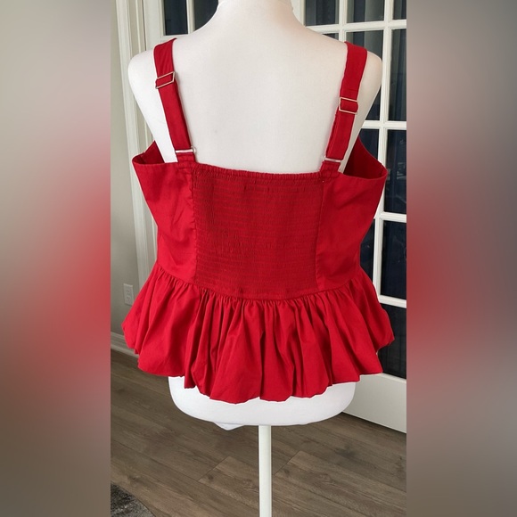 Abercrombie & Fitch Red Poplin Bubble Hem Peplum Top - Size L - Picture 9 of 16
